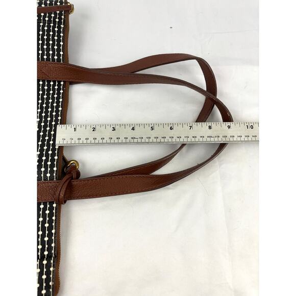 Fossil Rachel Leather Black Striped Tote Purse Classic Brown Black - Picture 7 of 16